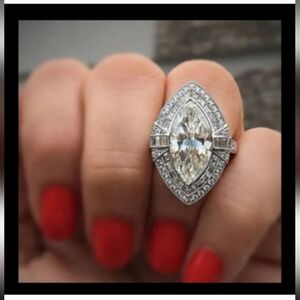 925 White Gold Marquise-Cut Diamond Ring